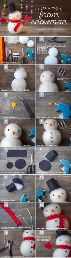 как сделать снеговика из шерсти, как свалять снеговика
