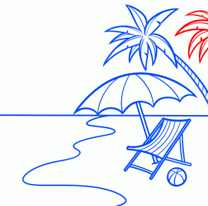 рисунок с пляжем и морем карандашом поэтапно