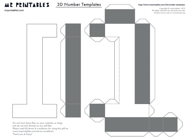 как сделать объемные цифры, как сделать объемные цифры из картона, бумаги, где скачать шаблоны, развертки цифр