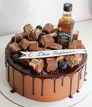 Торт на день рождения с виски и шоколадками для Него