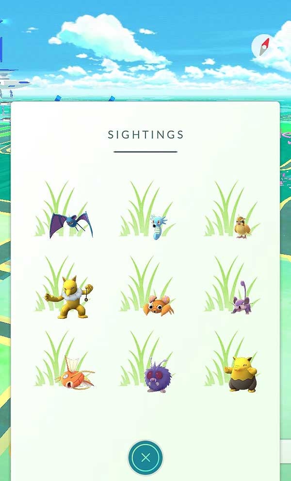 "sightings" в Pokemon GO