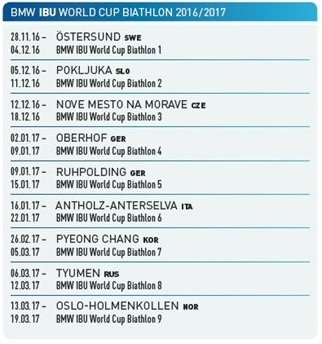 кубок мира по биатлону, 2016 - 2017, расписание