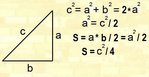 площадь прямоугольного равнобедренного треугольника