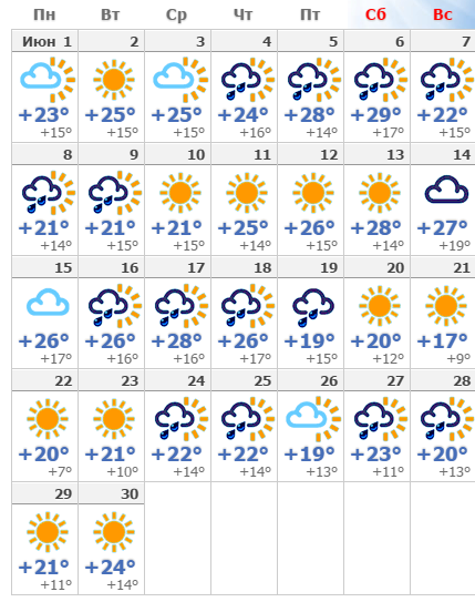 Погода в Рязани в июне