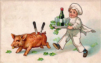 винтажная открытка с поросенком, свиньями