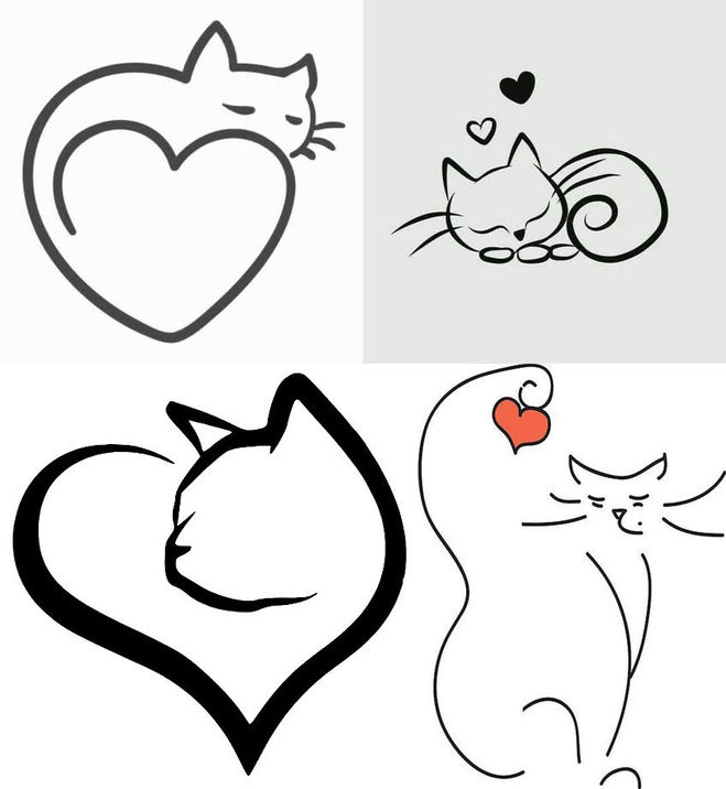 силуэты кошек с сердцем