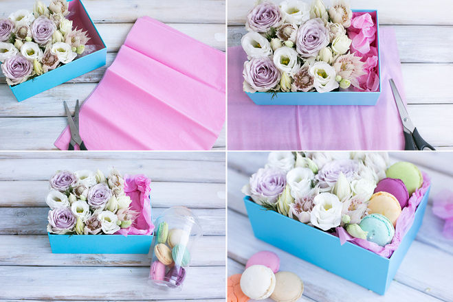 Как сделать коробочку с живыми цветами и печеньем своими руками
