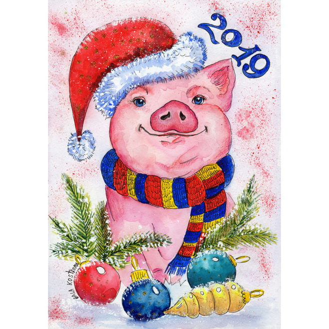 новогодние открытки с годом свиньи, анимационные открытки, гифки