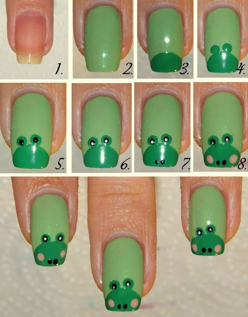 Рисунок на ногтях с лягушкой
