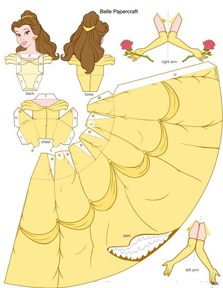 принцесса Белль Диснея 3D из бумаги "паперкрафт"