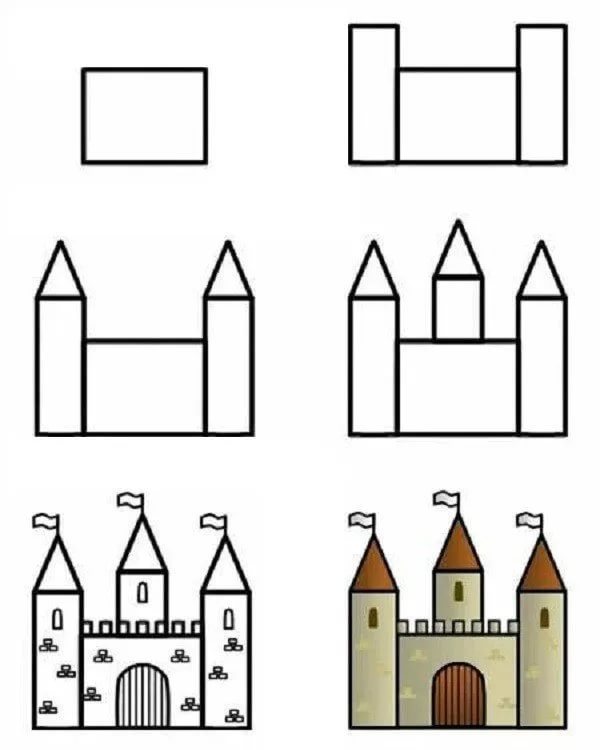 Как нарисовать замок поэтапно