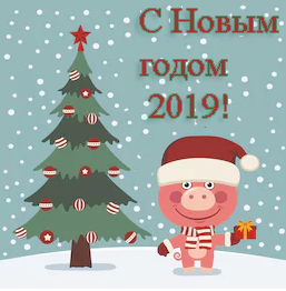 [свинья рисунок на открытке для Нового года 2019