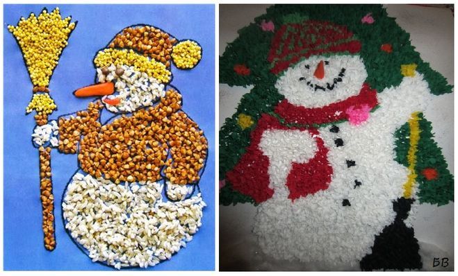 поделка снеговик из крупы, поделка снеговик, новогодняя поделка. поделки с детьми к Новому году