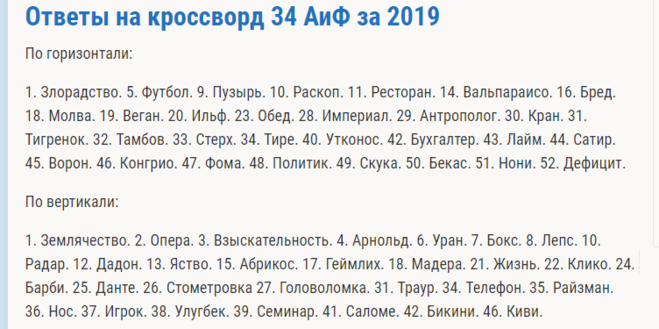 Газета аиф сканворд. Ответы на кроссворд АИФ.