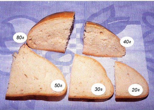 сколько весит 1 кусок хлеба
